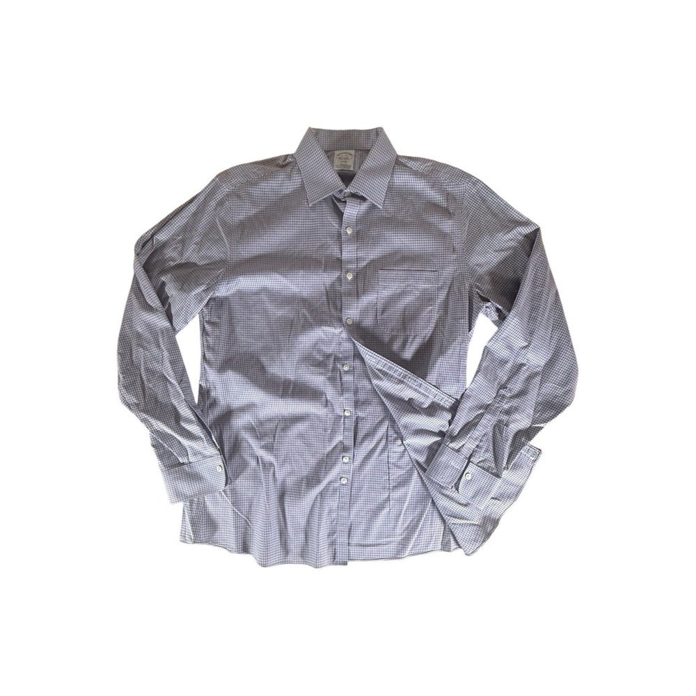 Brooks Brothers Dress Shirt Adult Size 16 Blue Gingham Plaid Soho Fit Mens